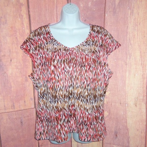 JM Collection Multi Color Coral Blouse Top - 1X - Picture 4 of 8